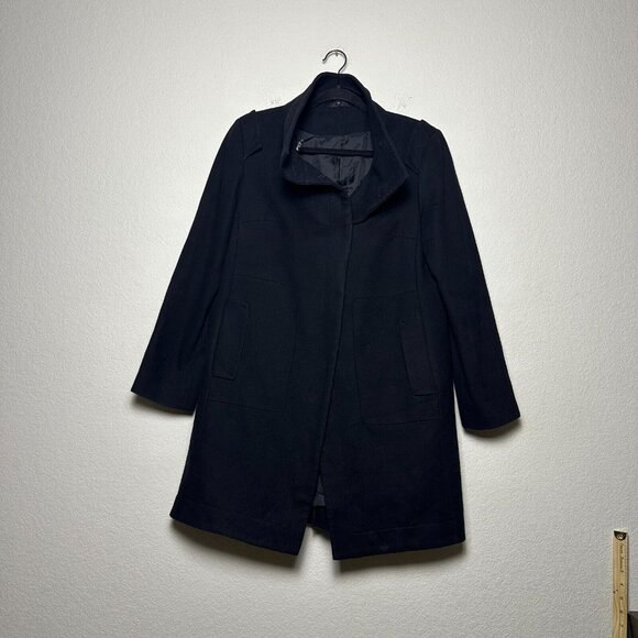 Mark & Spencer Wool Blend Trench Overcoat Jacket Men UK 12 Button Up Navy Blue - Picture 1 of 16